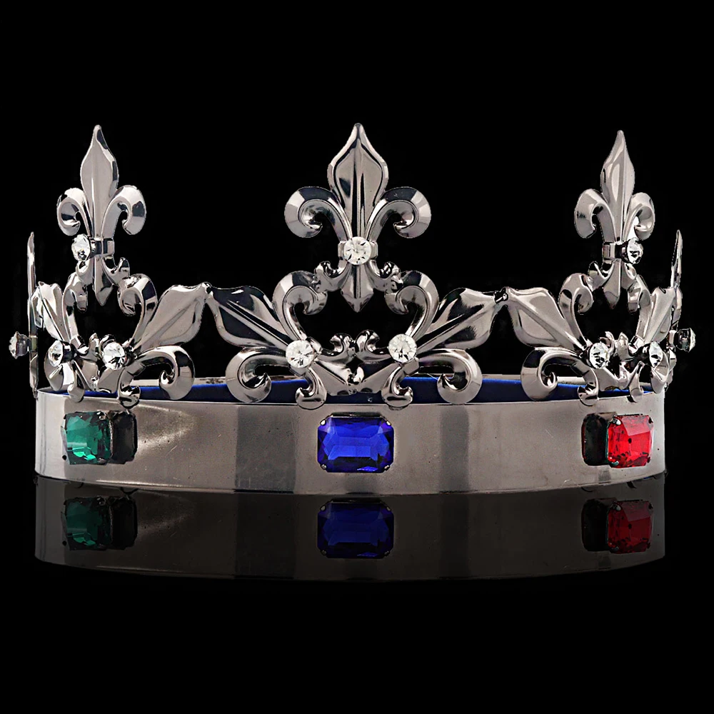 NiuShuya Men Women King Queen Big Crown Royal Baroque Gun Black Prince Grand Round Headpiece Cosplay Tiaras Hair Accessories