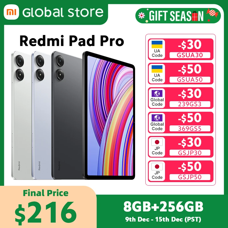 Versão global xiaomi redmi pad pro 128gb/256gb rom 10000mah bateria snapdragon 7s gen 2 cpu 8mp câmera 33w carga rápida