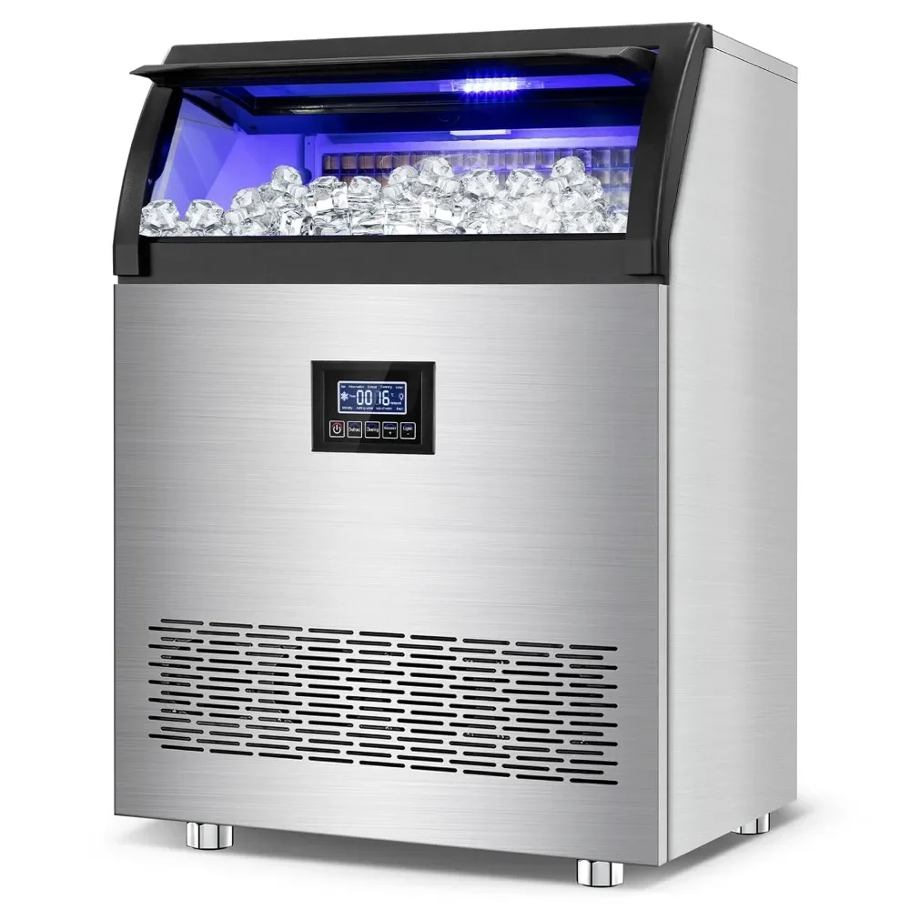 XMSJ Commercial Ice Maker Machine 360LBS/24H with 80LBS Storage Bin, 126PCS Ice Cubes Ice Machine Stainless