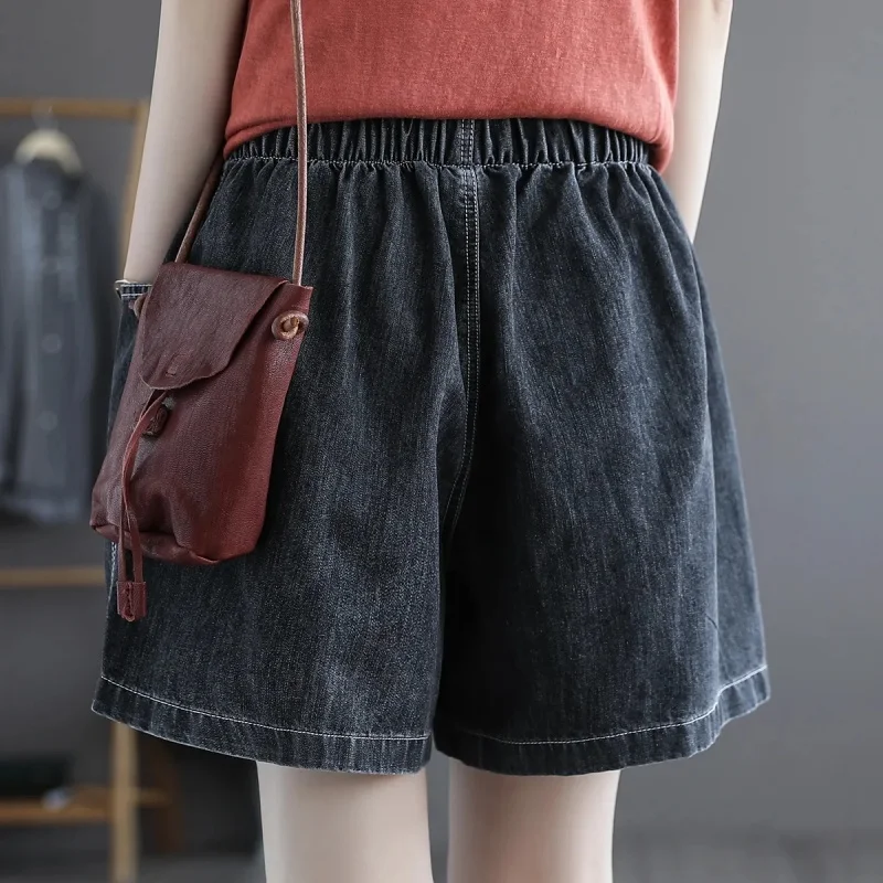 Women's Oversized Denim Shorts High Waisted Short Feminina Retro Art Contrasting Color Loose Pocket New Wide Leg Women Pants