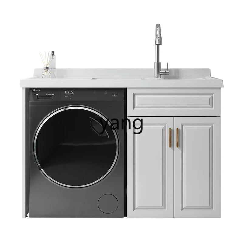 CX stainless steel balcony washing machine cabinet combination with rubbing board hand washing sink basin integrated