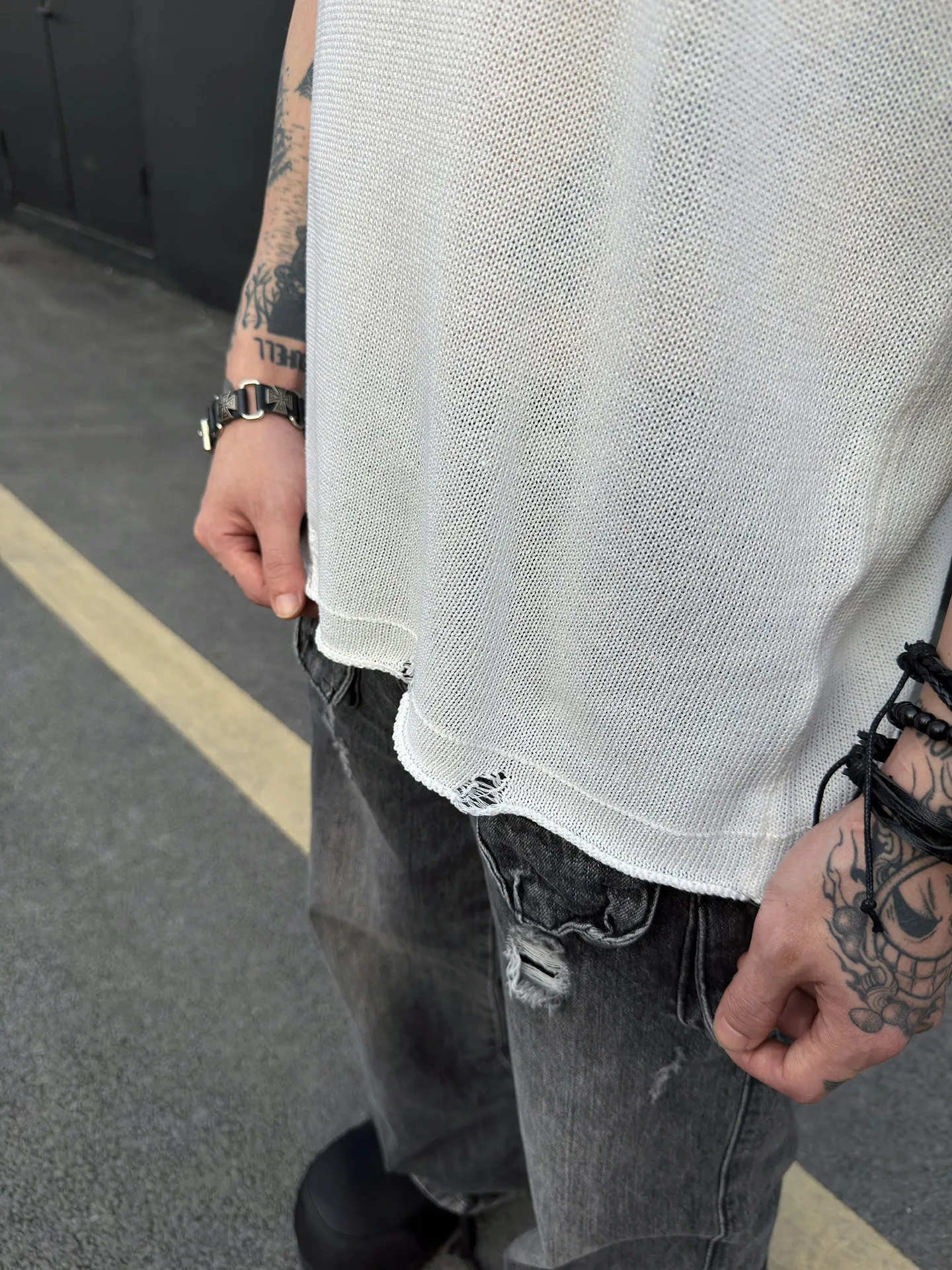 Fashion Simple Round Neck Short Sleeve Knitted Tops Men's 2026 Summer New Trendy Hole T-shirts Male Simple Chic Solid Color Tees