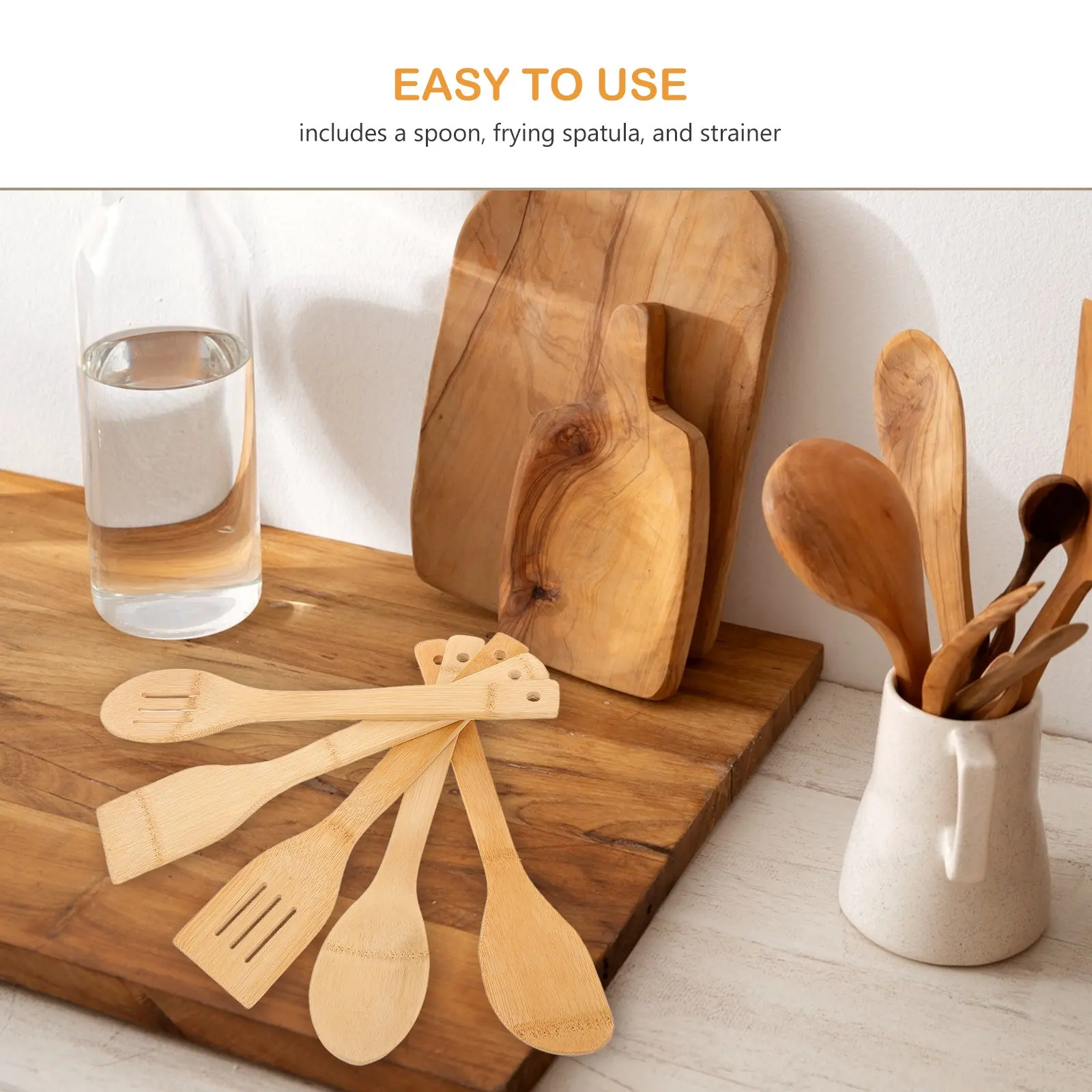 15Pcs Bamboo Kitchen Utensils Set Eco Friendly Non Scratch Heat Resistant Long Handle Cooking Tools for Wok Stir Fry