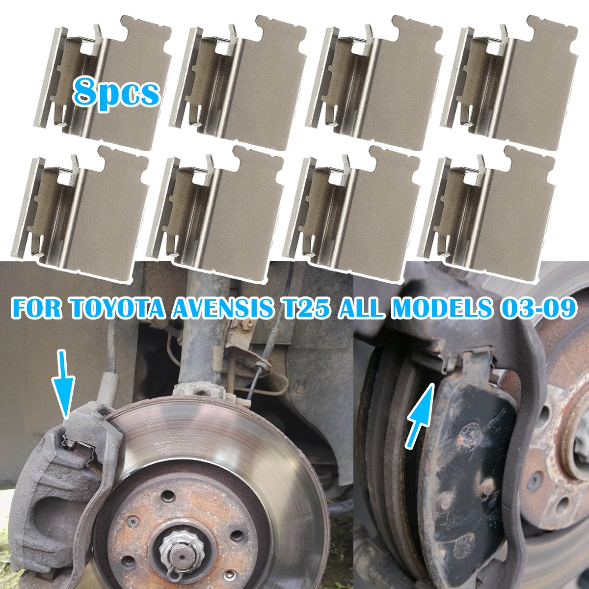 

For TOYOTA AVENSIS T25 2003-2009 Car Brake Pad Fitting Shoe Hardware Shims Anti-loose Repair Kit Accessories Front Left Right