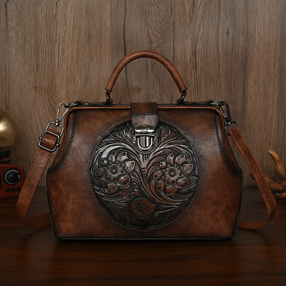 

Элегантные винтажные сумки ручной работы 2026 года в этническом стиле с тиснением, кожаные сумки-тоут через плечо для женщин