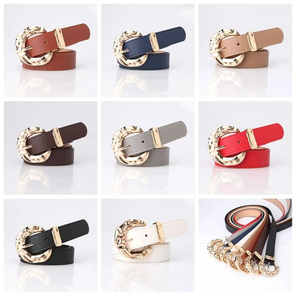 Multicolor Pu Leather Belt Temperament Waistband Cummerbunds Gold Round Buckle Belt Wide Belt Korean Style Women