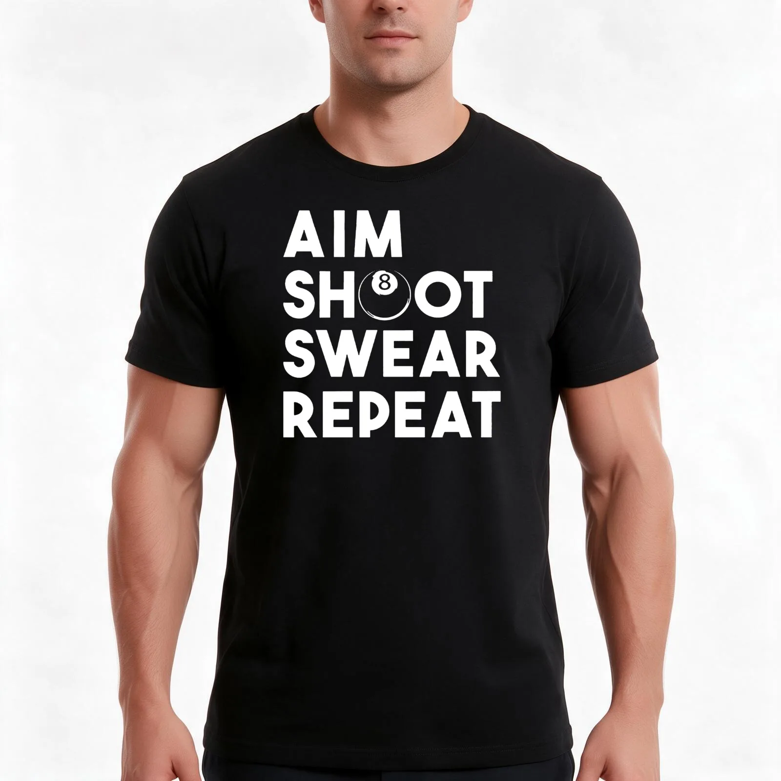 Aim Shoot Swear Repeat T-Shirt, Summer Casual Cotton Tee, Oversized Streetwear Tops, Vintage Graphic Print, Unisex Men Women
