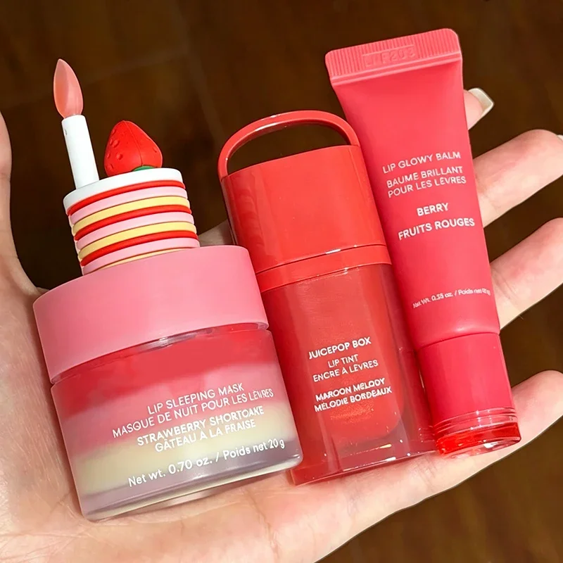 Ensemble de masques à lèvres Fashion LANE Strawberry Shortcake, sérum teinté, brillant hydratant longue durée, gloss à lèvres en forme de beignet, maquillage pour lèvres pulpeuses