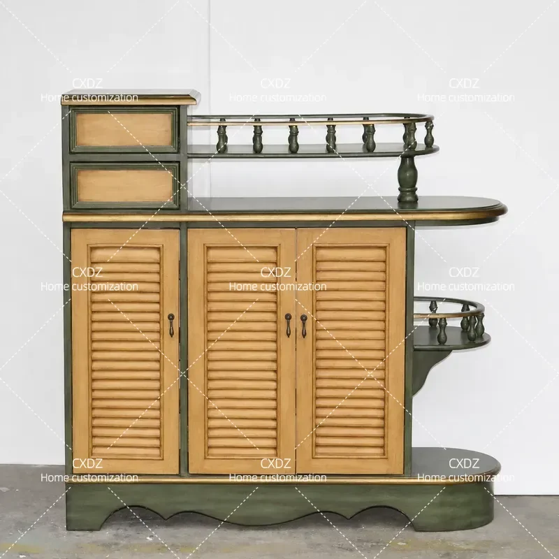 Mediterranean Double Sided Entrance Cabinet Foyer Retro Living Room Partition Hand Painted Storage Shoe Cabinet
