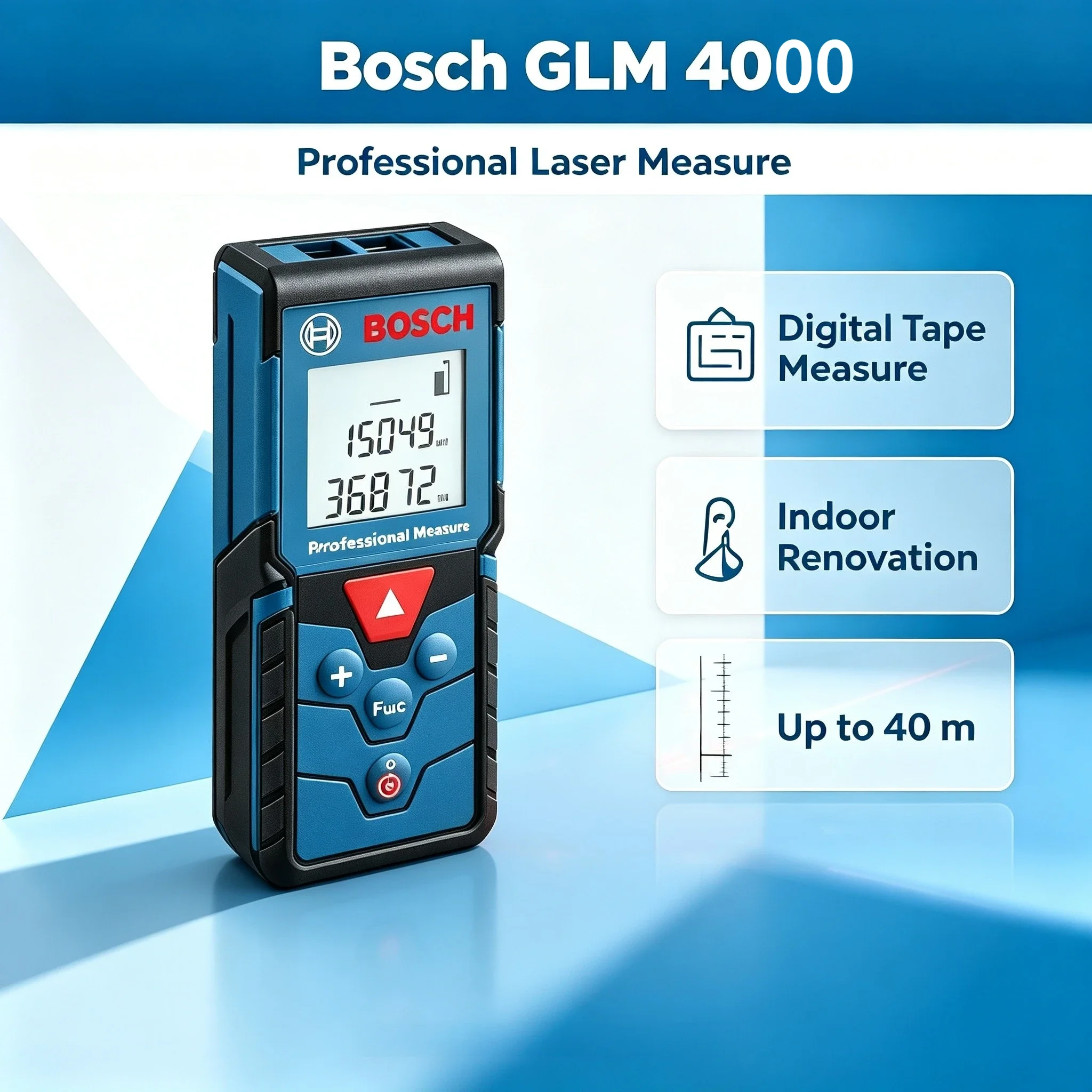 Bosch GLM4000 Pocket Laser Distance Meter Precise Readings for Daily Indoor Measuring and Light Construction Survey Needs