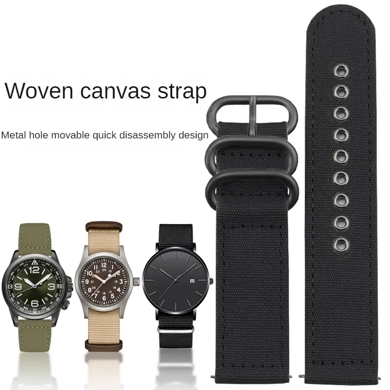 

General Brand Woven Canvas Watch Strap With 20/22/24mm Flat Interface Nylon Buckle Watch Belt.