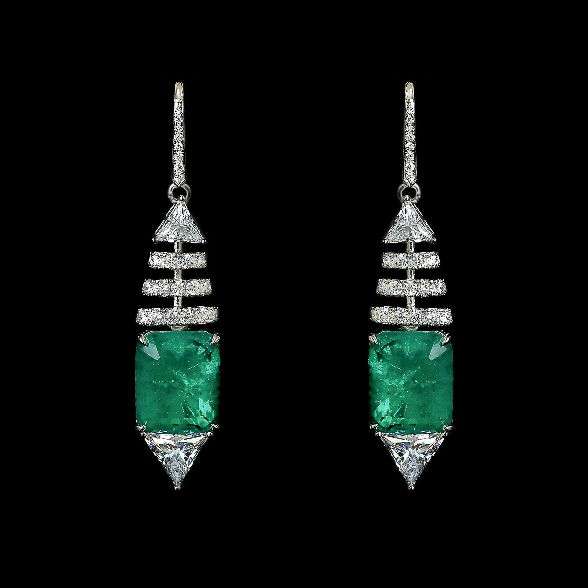 

New S925 Silver High Carbon Diamond Wood Sasa Green Octagonal Cutting Geometric Art Banquet Female Earrings Wedding Jewelry