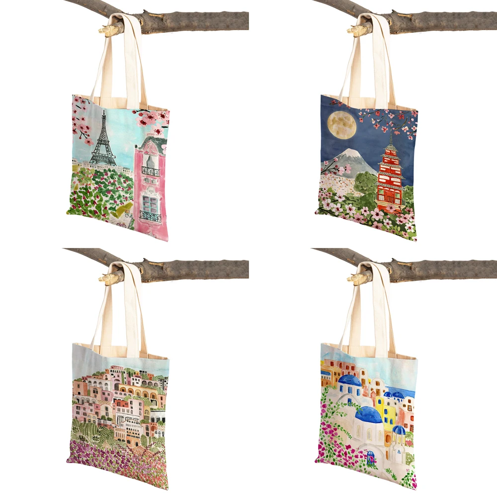 New York France London Venice Japan City Tote Lady Handbag Reusable Foldable Shopper Bag Eco Casual Canvas Women Shopping Bags