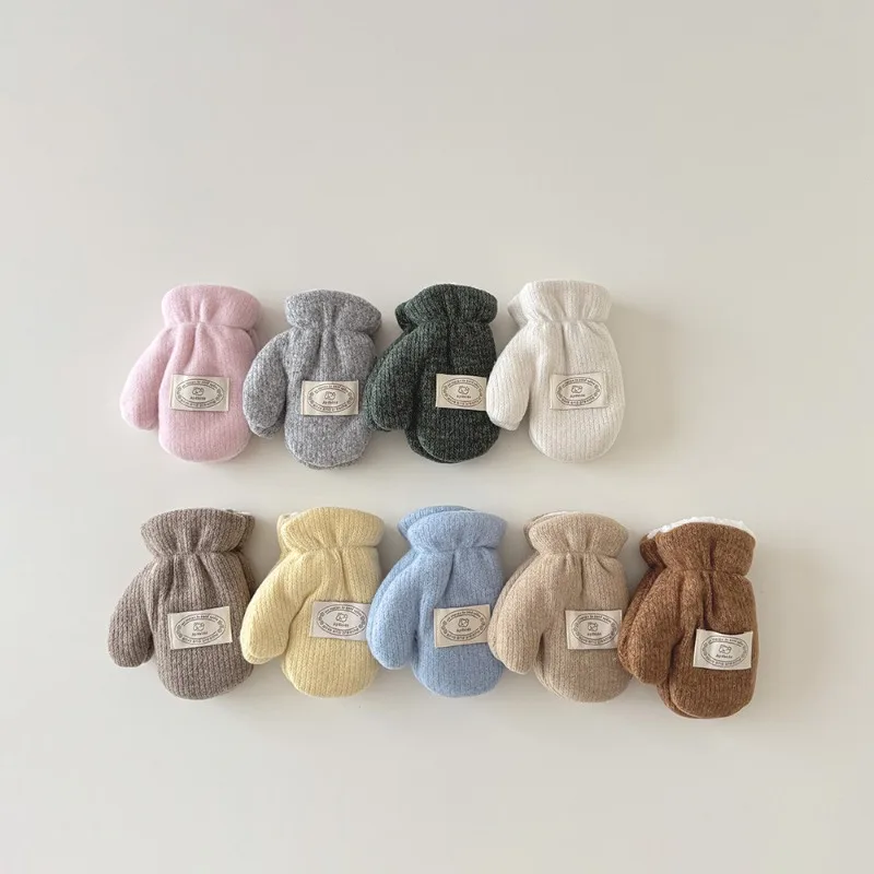 

1 Pair Kids Winter Gloves Korean Style Solid Color Cute Cartoon Bear Mittens Thermal Cold Weather Protection Glove for 3-7 Years