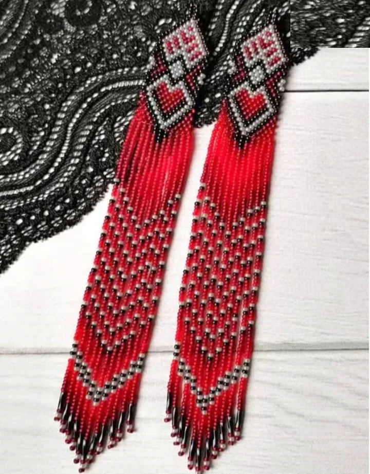 ZGMXR Rice bead earrings Geometry Gradation color Tassel Hand-woven Alloy Woman Fashion Simple Bohemia Beaded earrings view 2