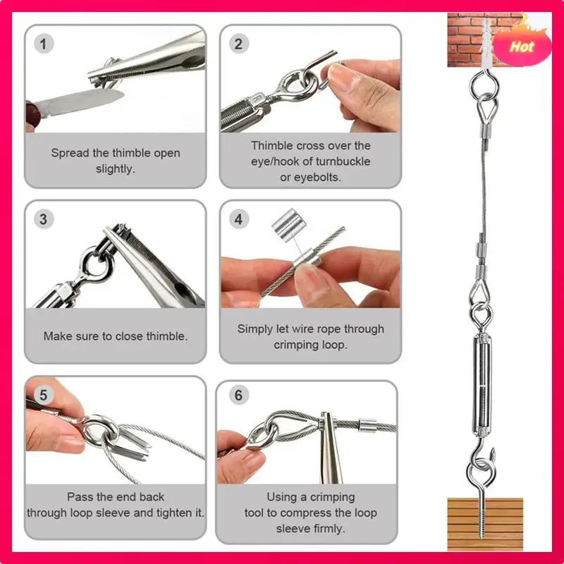 

20M Stainless Steel Kit, 3MM Sorting Helps Tighten Rope Wear With M5 Stainless Steel Rope Clamp R Durable Easy To Replace