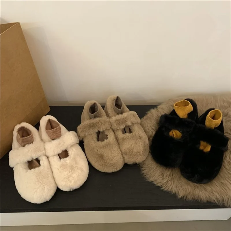 New Style Winter Shoes Wool Cotton Warm Fur Flats Loafers Slip-on Sweet Luxury Brand Sapato Feminino Elegant Versatile Zapatos