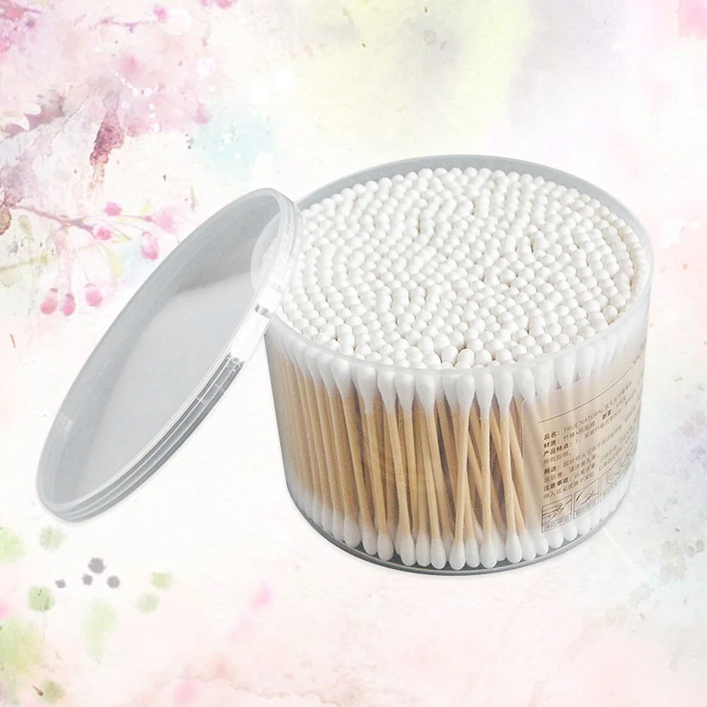 1 Box of 500PCS Bamboo Handle Cotton Swabs Multi-purpose Double-head Cotton Sticks Nail Polish Eye Makeup Removing Cotton