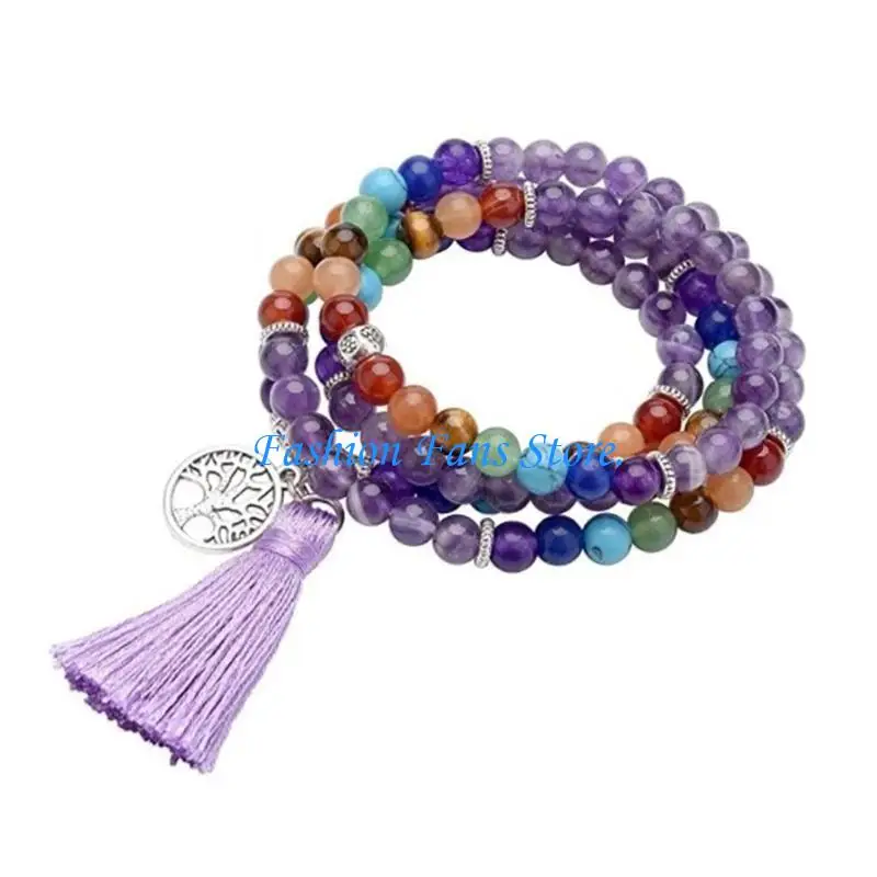  Handmade Colorful Tassels Beaded Necklace with 108 Prayer Beads for Yoga and Meditation Practice for Trendsetters
