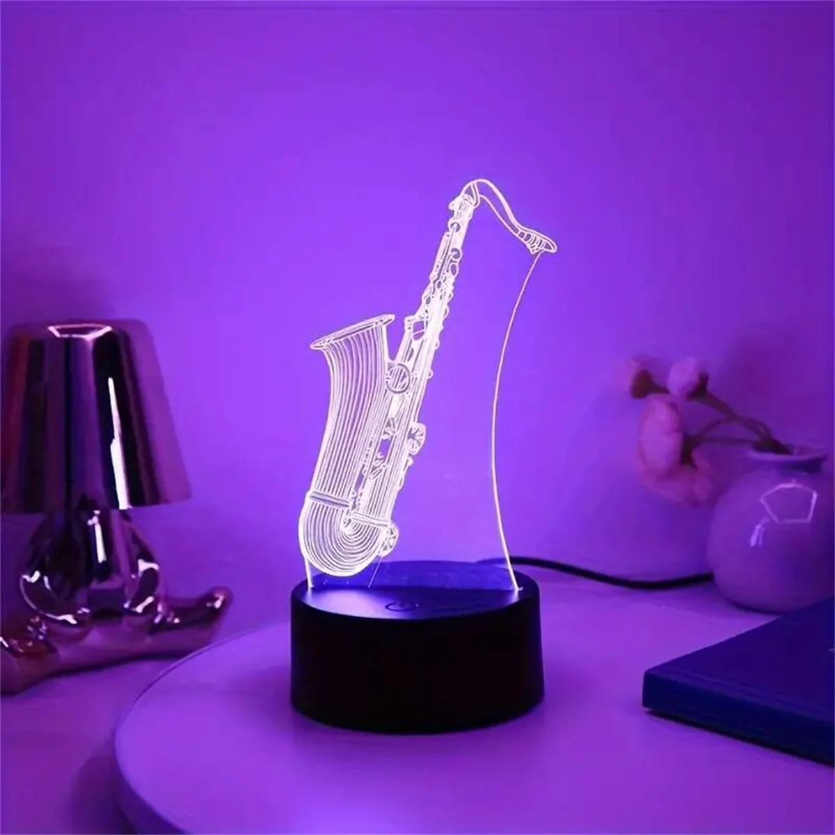 1pc Musical Instruments 3D Night Light, 3D Optical Illusion Lamp With Touch, 7-Color Changing Ambient Light For Bedroom