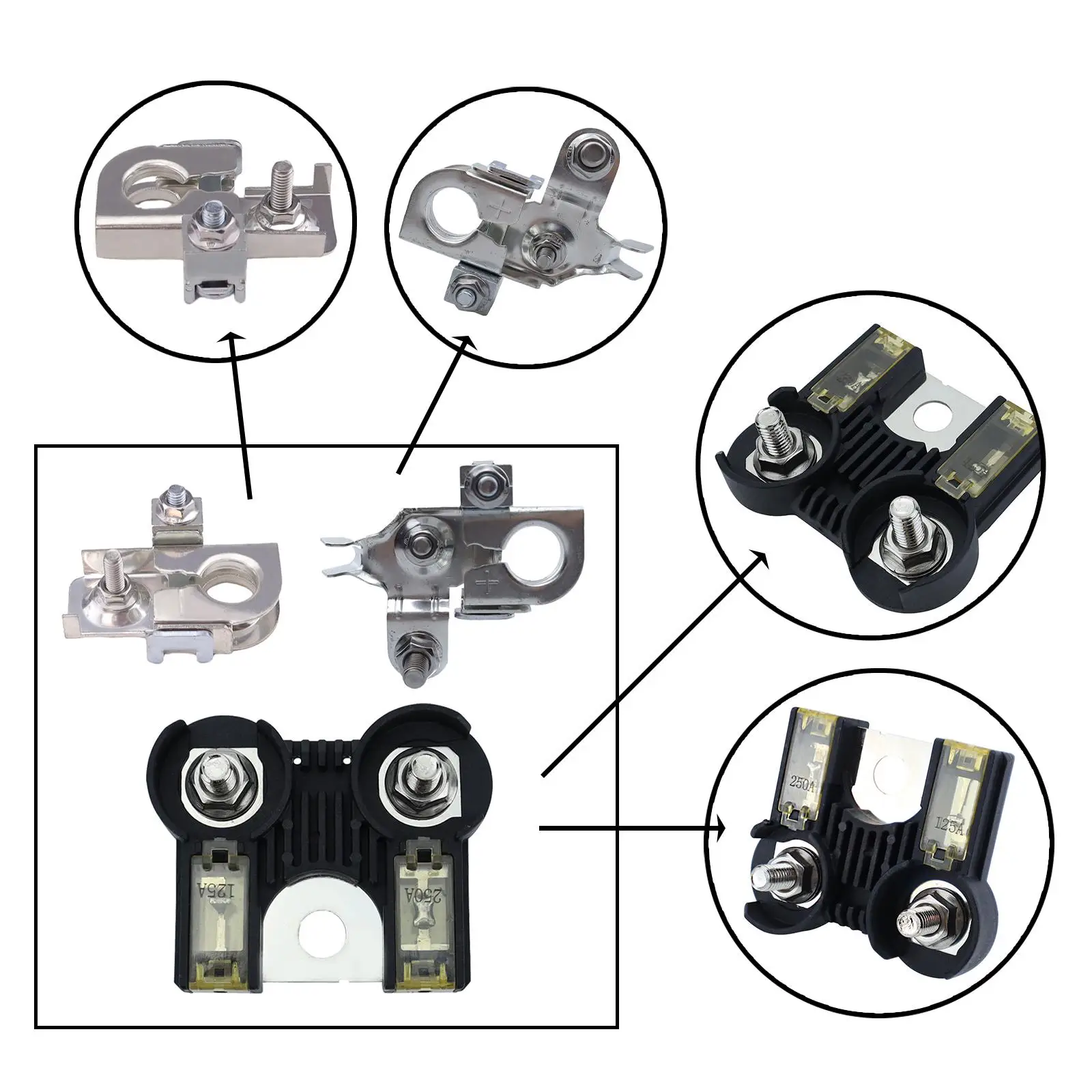 Battery Fuse Terminal Set 926-010 Replaces 125A/250A Positive and Negative Accessories Connector for Ford F-150 2011 - 2014