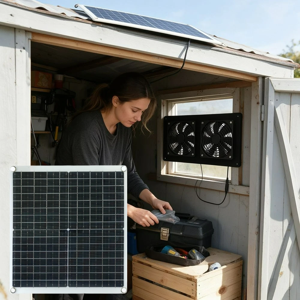 30W Monocrystalline Silicon Solar Dual Vent Fan IP65 Weatherproof Outdoor Cooling Kit for RV Camper Greenhouse Chicken Coop Pet