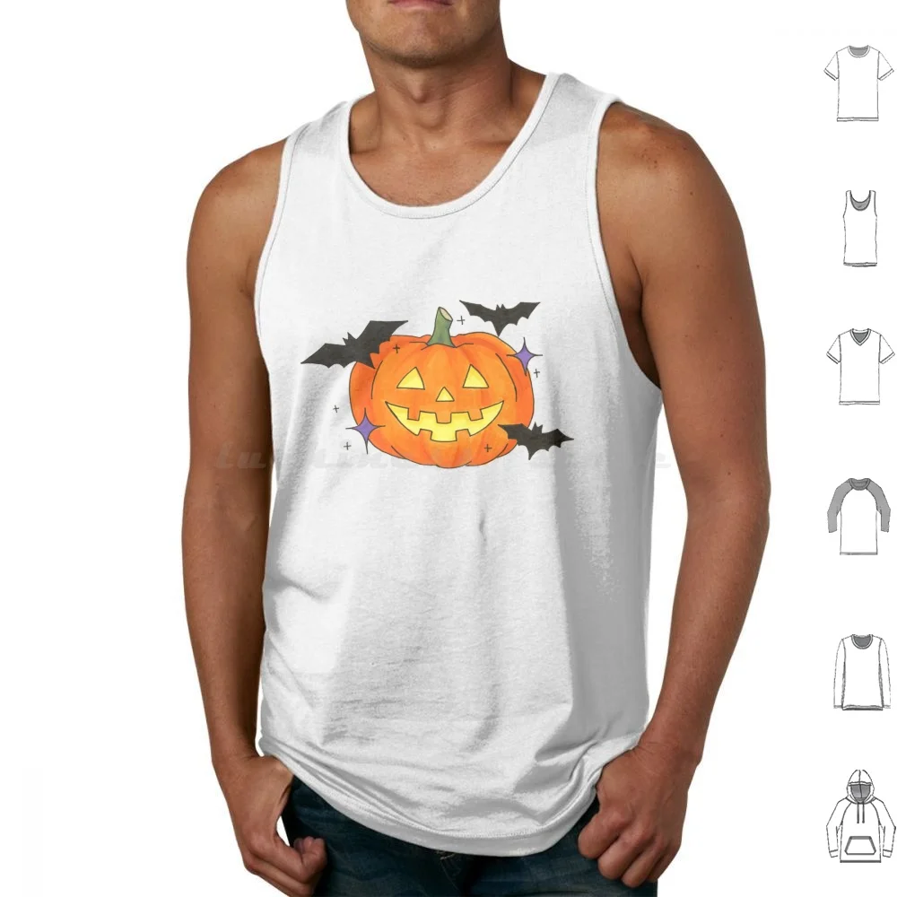 

Spooky Jack-O-Lantern Tank Tops Print Cotton Pumpkin Jack O Lantern Jackolantern Spooky Halloween Bats Flash