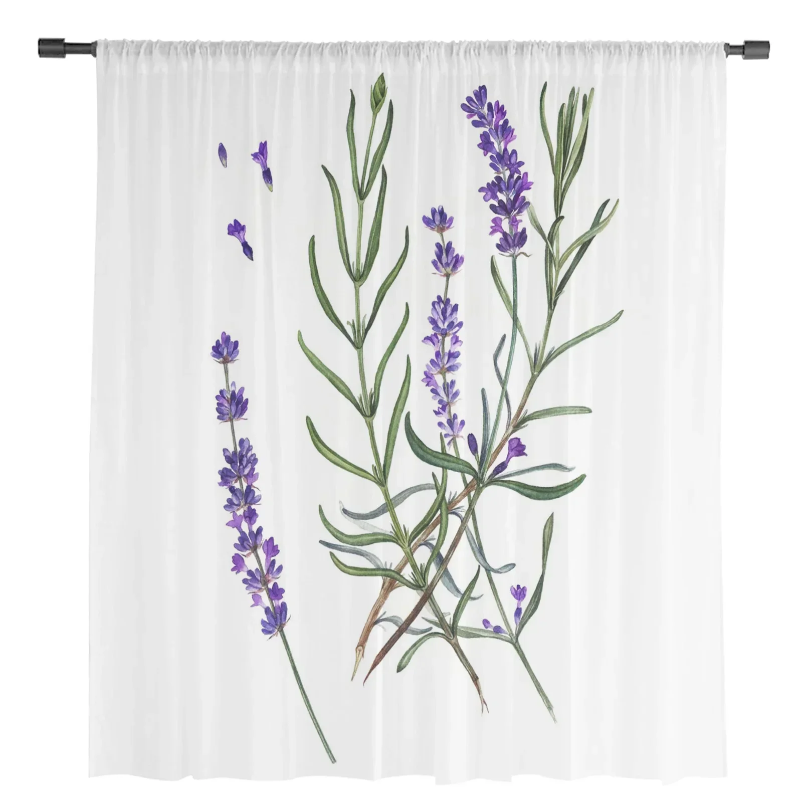 Purple Lavender Green Leaves Plant Field Tulle Sheer Curtains for Living Room Bedroom Decor Window Curtain Voile Organza Drapes