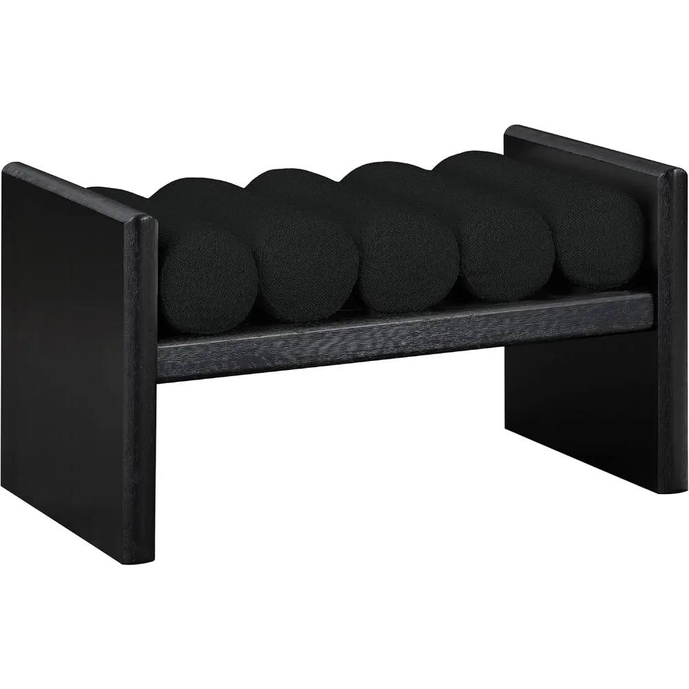 176Black Waverly Collection Modern | Contemporary Bench with Solid Wood Rich Black Finish, Luxurious Black Boucle Fabric