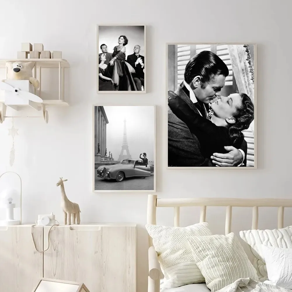 1pc Black And White Vintage Photo Classic Movie Poster Self-adhesive Art Poster Waterproof Paper Sticker Wall Decor