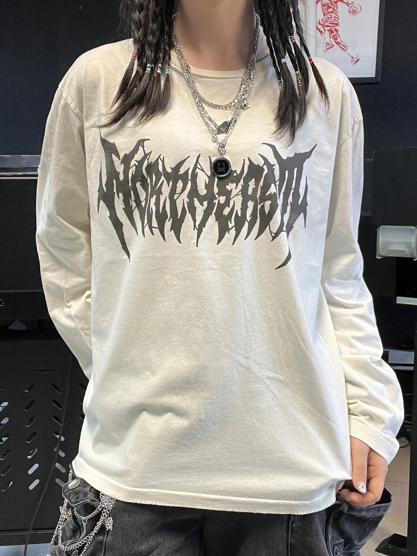 

Ретро-американская футболка с длинным рукавом, с надписями и дизайном в виде шипов, для пар, из смесового хлопка и полиэстера, весенняя модная женская футболка