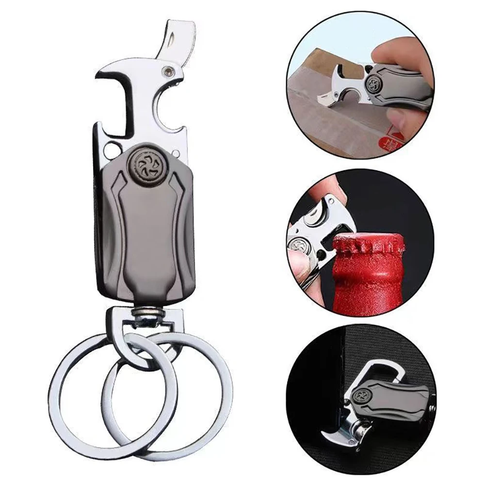 Multifunctional Keychain Classic Men Mini Fingertip Spinner With Bottle Open Metal Key Ring Foldable Car Key Holder Gift Keyring