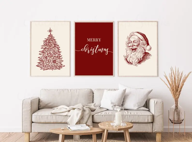 1/3 Stück abstrakter Weihnachtsmann Baum Ho Ho Ho Leinwanddruck rot Frohe Weihnachten Wandkunst Poster für moderne Wohnzimmer Home Decor