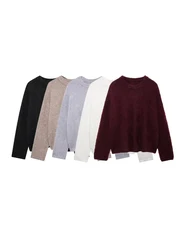 Women's Soft Touch Oversized Knit Sweater, O Neck, Long Sleeve, Female Pullovers, Chic Tops, Fashion
