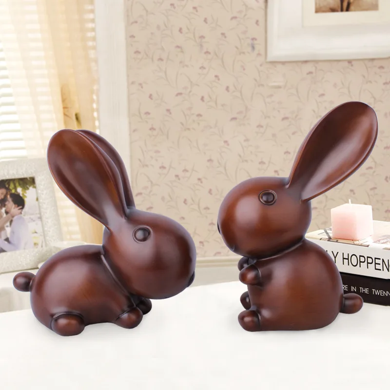 

Wood Color Couple Rabbit Resin Crafts Decoration Living Room Decoration Resin Crafts Home Decoration Accessories