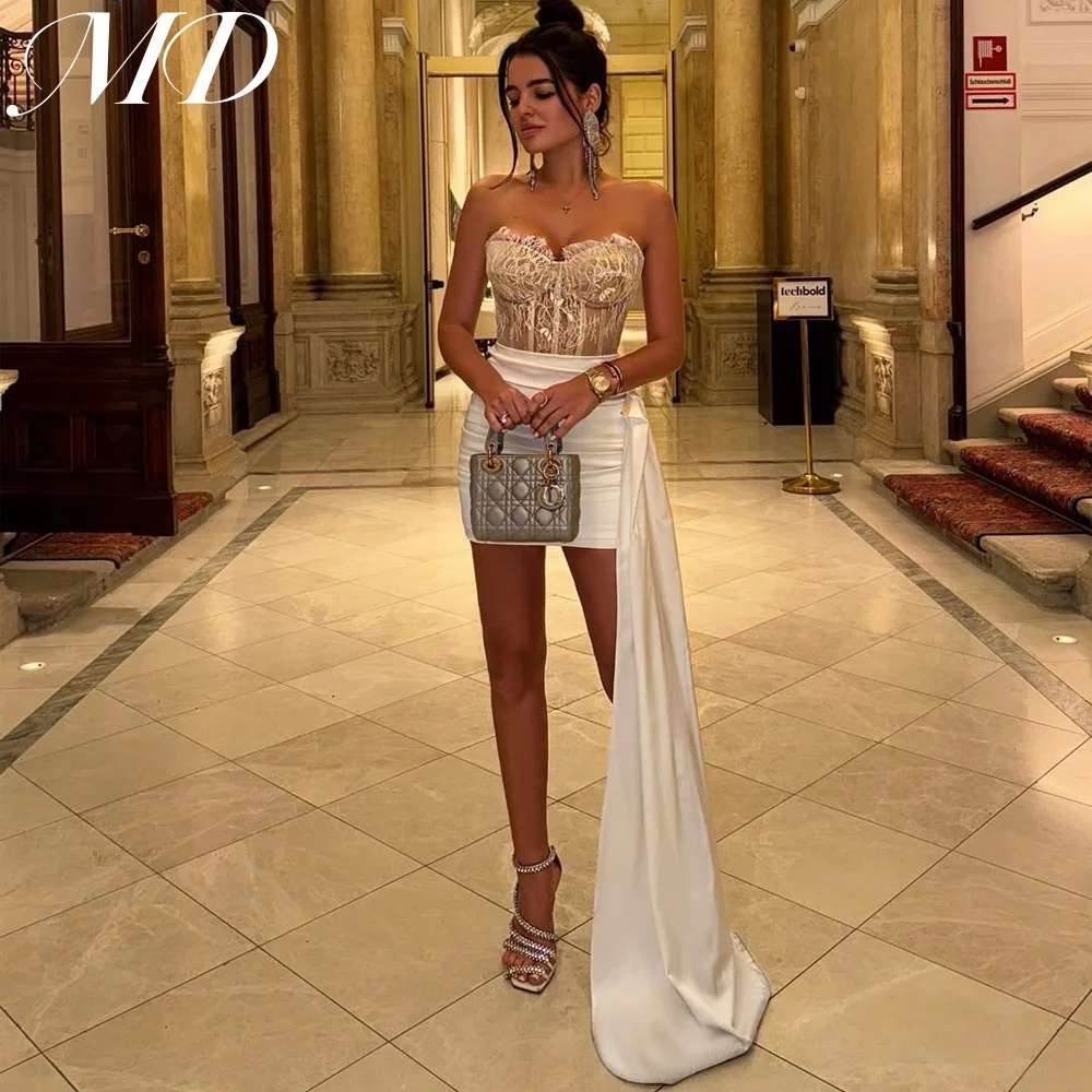 

MD New Modern Sweetheart Lace Sheath Mini Prom Gown 2025 Sleeveless side Tail robes de cocktail Birthday Dress Customized 2025