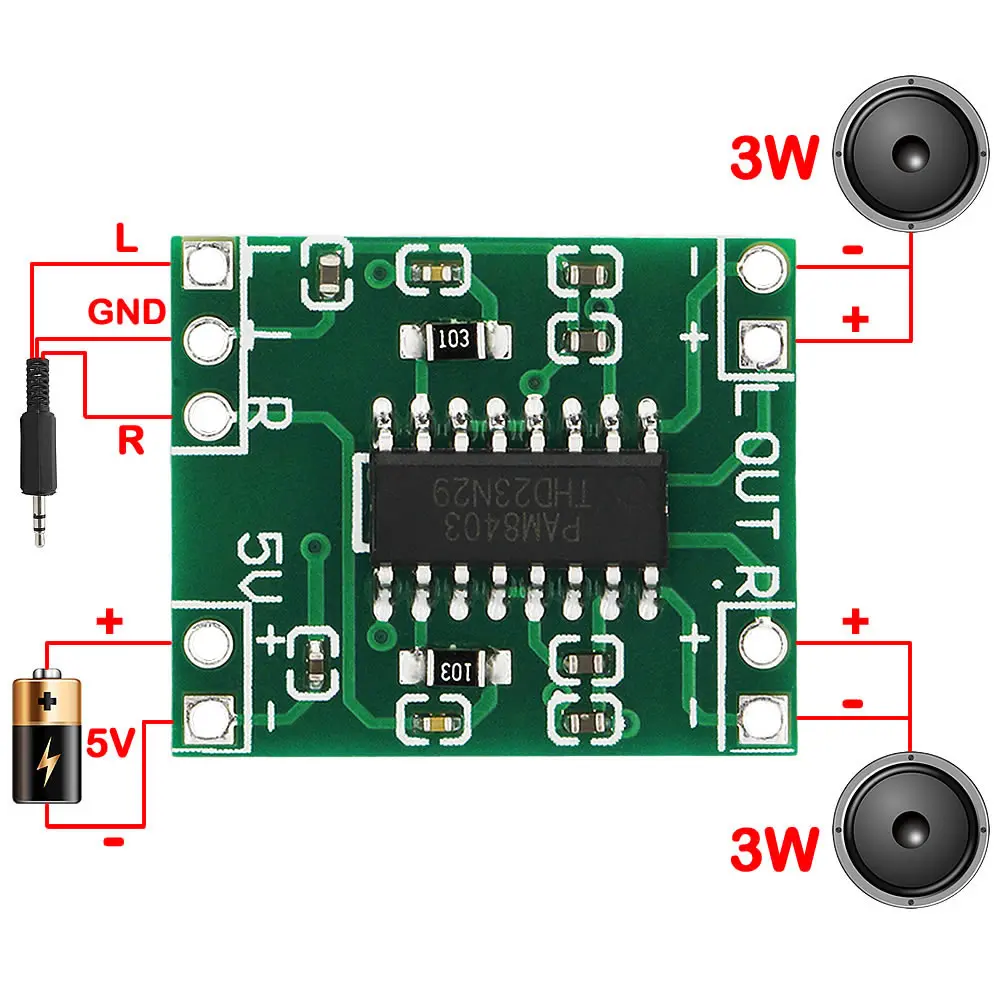 5/20/50PCS PAM8403 Module Audio 2x3W Mini Digital Power Amplifier Board for Class D Stereo Audio Amplifier Module 5V Power