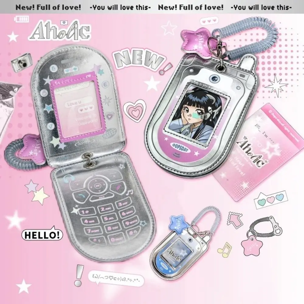 PU Leather Idol Photocard Holder Y2K Decoration Mobile Phone Photocard Frame Mini Phone Personality Idol Card Display Protector