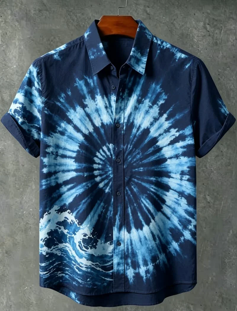 Vitality Tie Dye Printed Short Sleeved Shirt For men's Casua