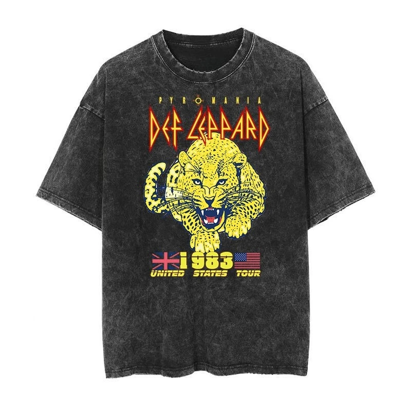 

Pop Def Leppard1992 Hard Rock Band Vintage Washed T-shirt 2026 Men's and Women's American Retro Washed High-end Luxury Y2k Top