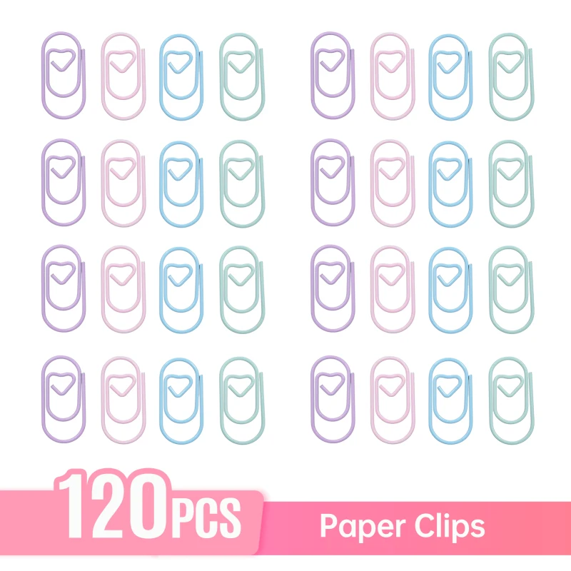 120pcs Paper Clips Heart Paper Clips Small and Cute Love Shaped Paperclips in 4 Colors for DIY Craft Scrapbooking Note Sorting