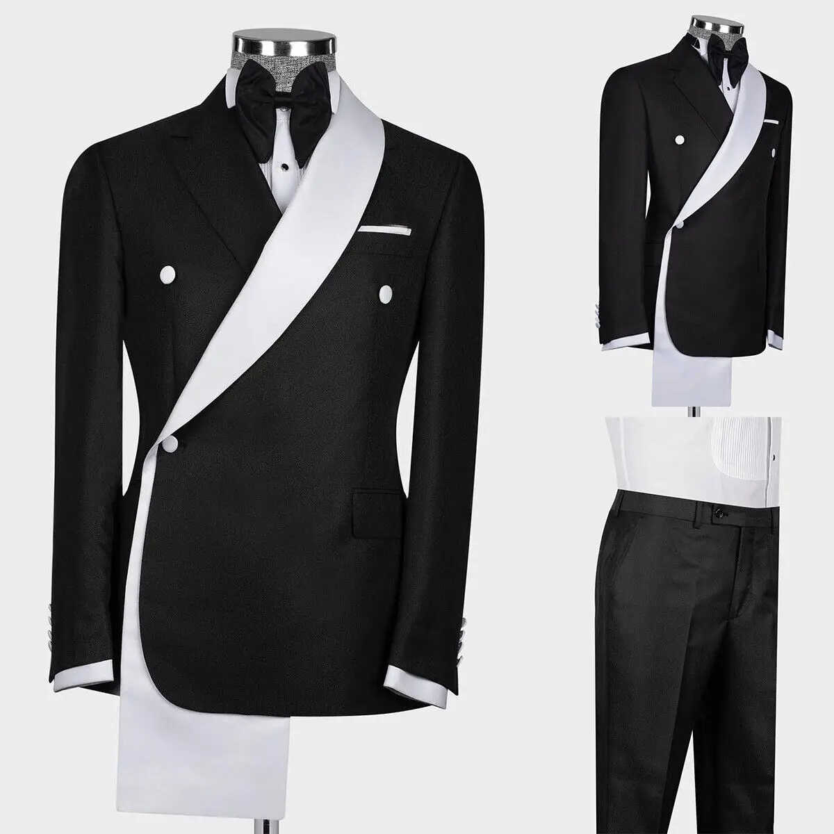 Luxury Men Wedding Suits Shawl Lapel Blazer Double Breasted Groom Coat 2 Pcs Jacket With Pant Customized