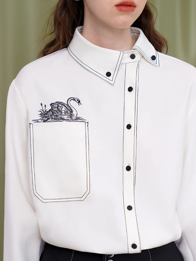 Embroidered Swan Shirt for Women, Funny Exquisite Shirt, Spring