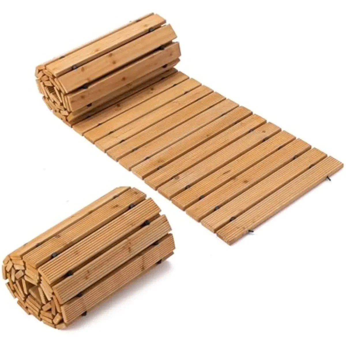 8FT Cedar Strip Pathway with Textured Anti-Slip Surface – Straight Outdoor Walkway for Lawn Patio Deck Yard Beach – Flexible Rub