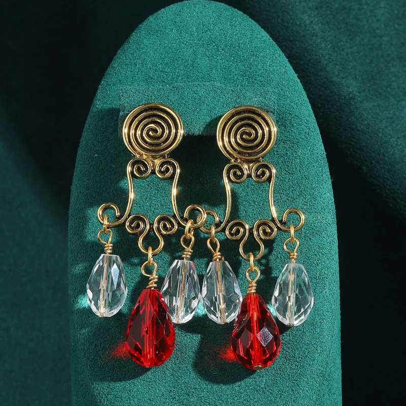 

Vintage Antique Gold Color Water Drop Earrings Woman Transparent Natural Stone Dangle Luxury Designer Gothic Accessories 2025
