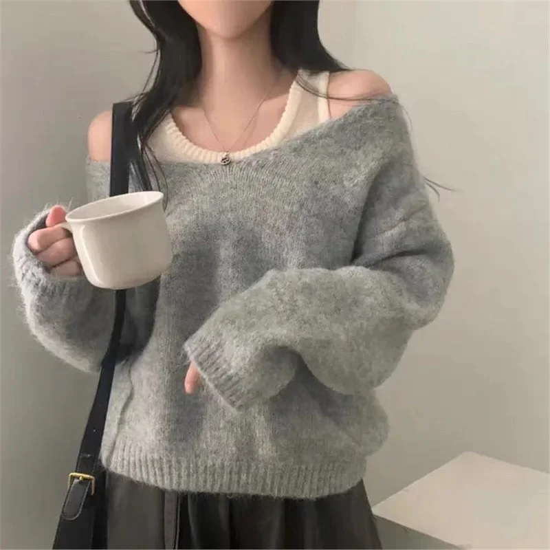 

Loose Knitted Sweater Set Casual Embroidered Polyester Vest Top Ladies' 2025 Spring Season Korean Style