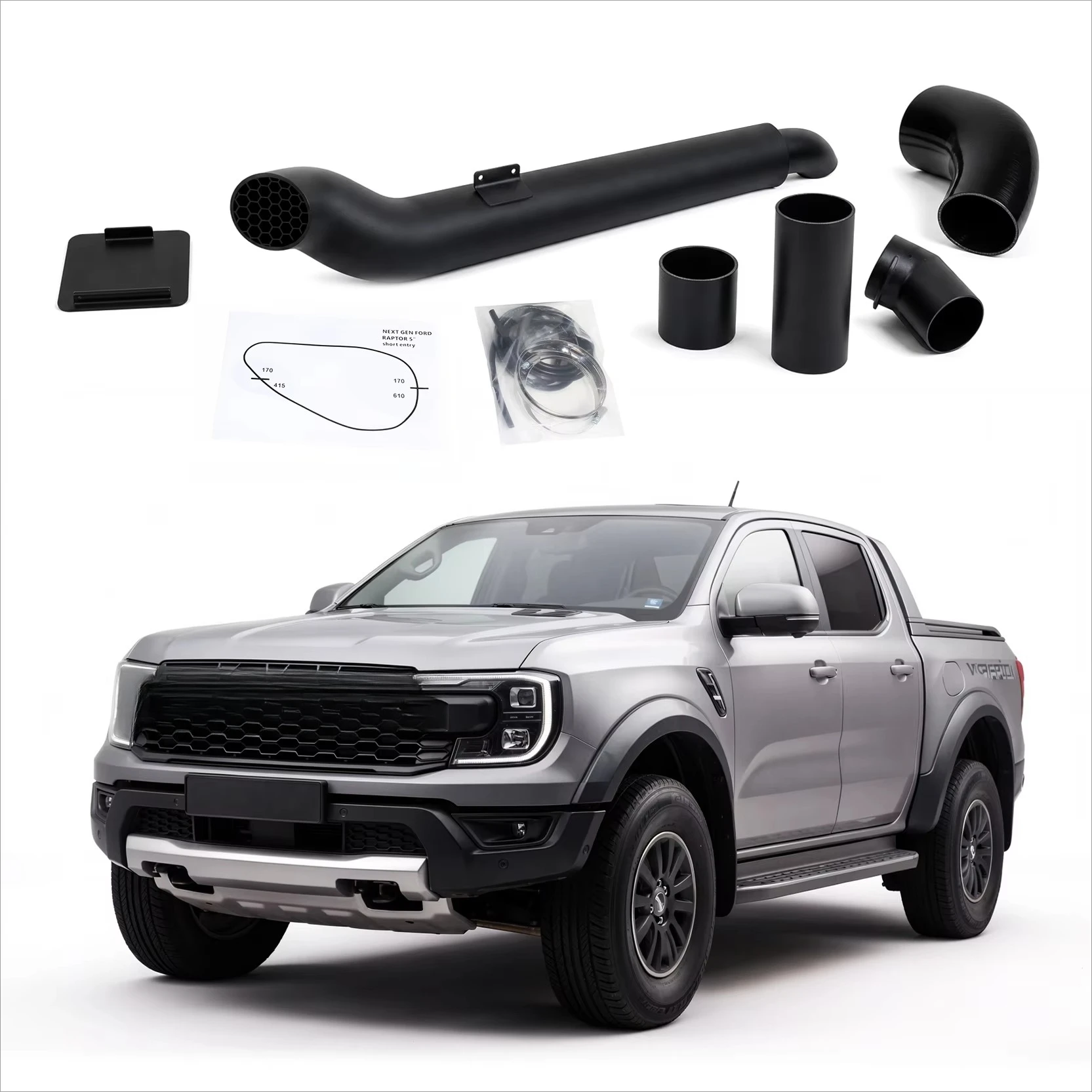 4X4 Offroad Stainless Steel Snorkel  for Ford Ranger raptor 2023 5 Inches Powder Coated Black Car Air Intake Snorkel