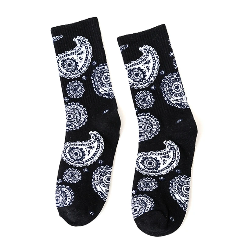 Women Men Ethnic Paisley Floral Print Socks Harajuku Hip Hop Black Skateboard Casual Sport Cotton Dropshipping