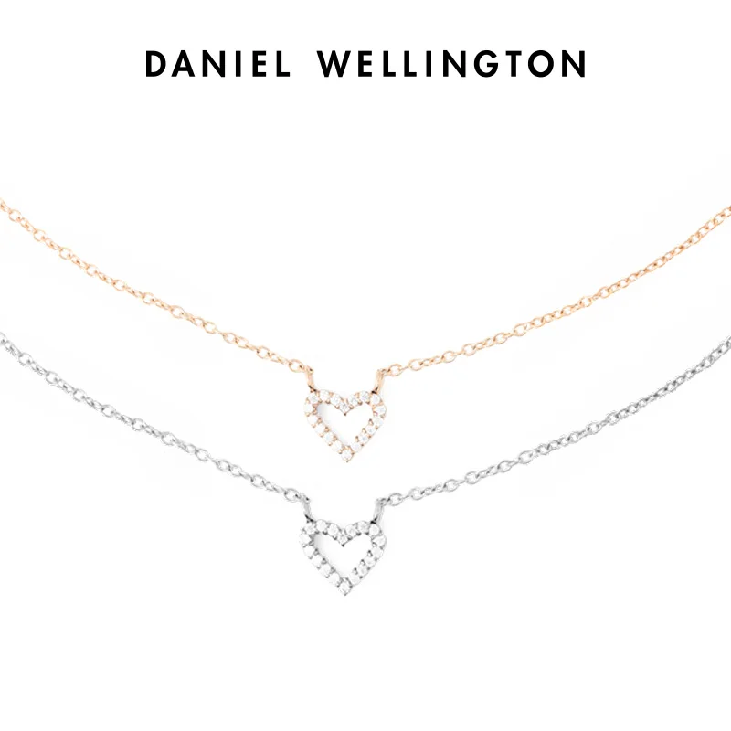 Daniel Wellington Authentic Mirelle Heart Necklace Women Stainless Steel Sparkling Cubic Zirconia Pendant Luxury Choker Jewelry