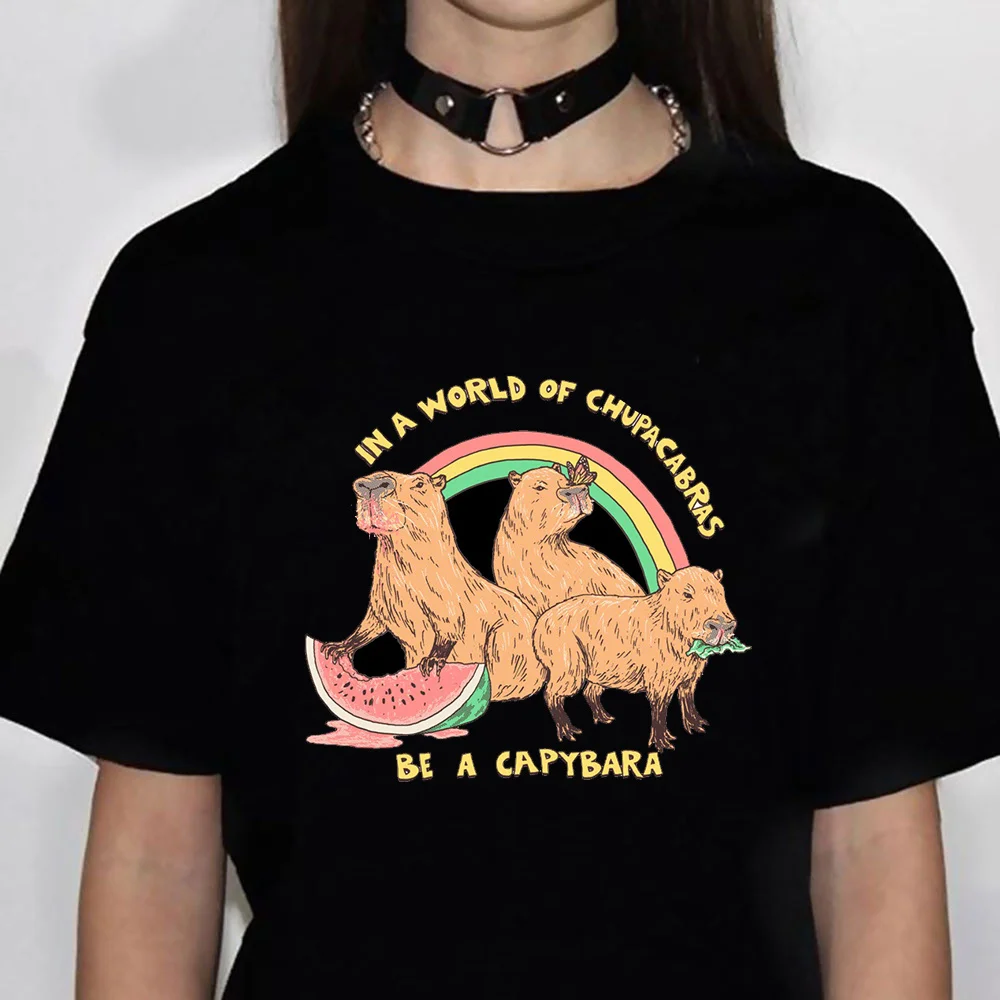 Kapibara Capybara t-shirts women summer anime Y2K tshirt girl manga clothing